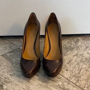 Nine West Dark Brown Leather Platform Pumps